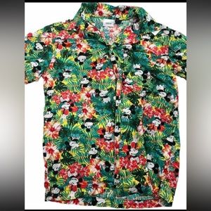 Disney Mickey Mouse Shirt Small Green Hawaiian Shirt Button Up Short Sleeve NWOT